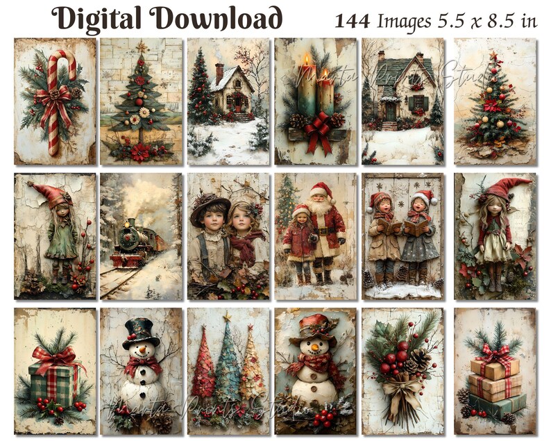 Vintage Christmas Junk Journal Pages: Rustic Ephemera, Festive ...