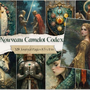 Nouveau Camelot Codex Junk Journal Pages Medieval Printables Arthurian Digital Ephemera Knight & Lady Collage Vintage Scrapbook Papers