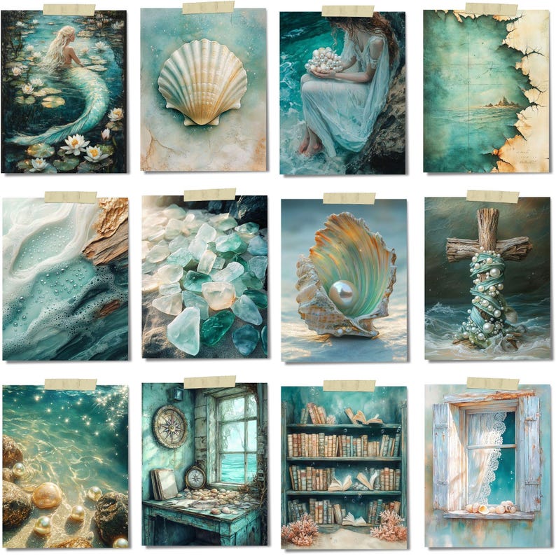 Mermaid Lagoon Junk Journal Pages – afdrukbare ephemera oceaan, onderwaterfantasie, kustscrapbooking (digitale download) afbeelding 9