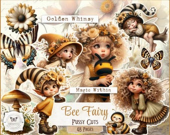Adornos decorativos de hadas de abejas: efímeros de estilo cottagecore para diarios artísticos, papeles para collage imprimibles (descarga digital).