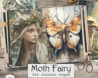 Moth Fairy Junk Journal Pages – Fantasy Woodland Scrapbook, Enchanted Printable Ephemera, Digital Download