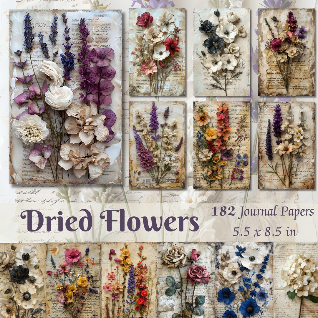 Dried Flowers Junk Journal Kit: Vintage Floral Collage Sheets (digital ...