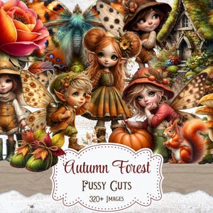 Leśna wróżka Fussy Cuts Jesienna wróżka grzybowa Wydrukowany dziennik śmieci Magiczne materiały do scrapbookingu Tworzenie kartek Cyfrowa fantazja Leśne ephemera