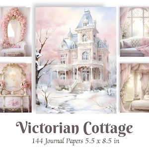 Rosa Viktorian Cottage Junk Journal Seiten, druckbares Scrapbook Papier, Aquarell Shabby Chic Junk Journal Kit, digitale viktorianische Ephemera