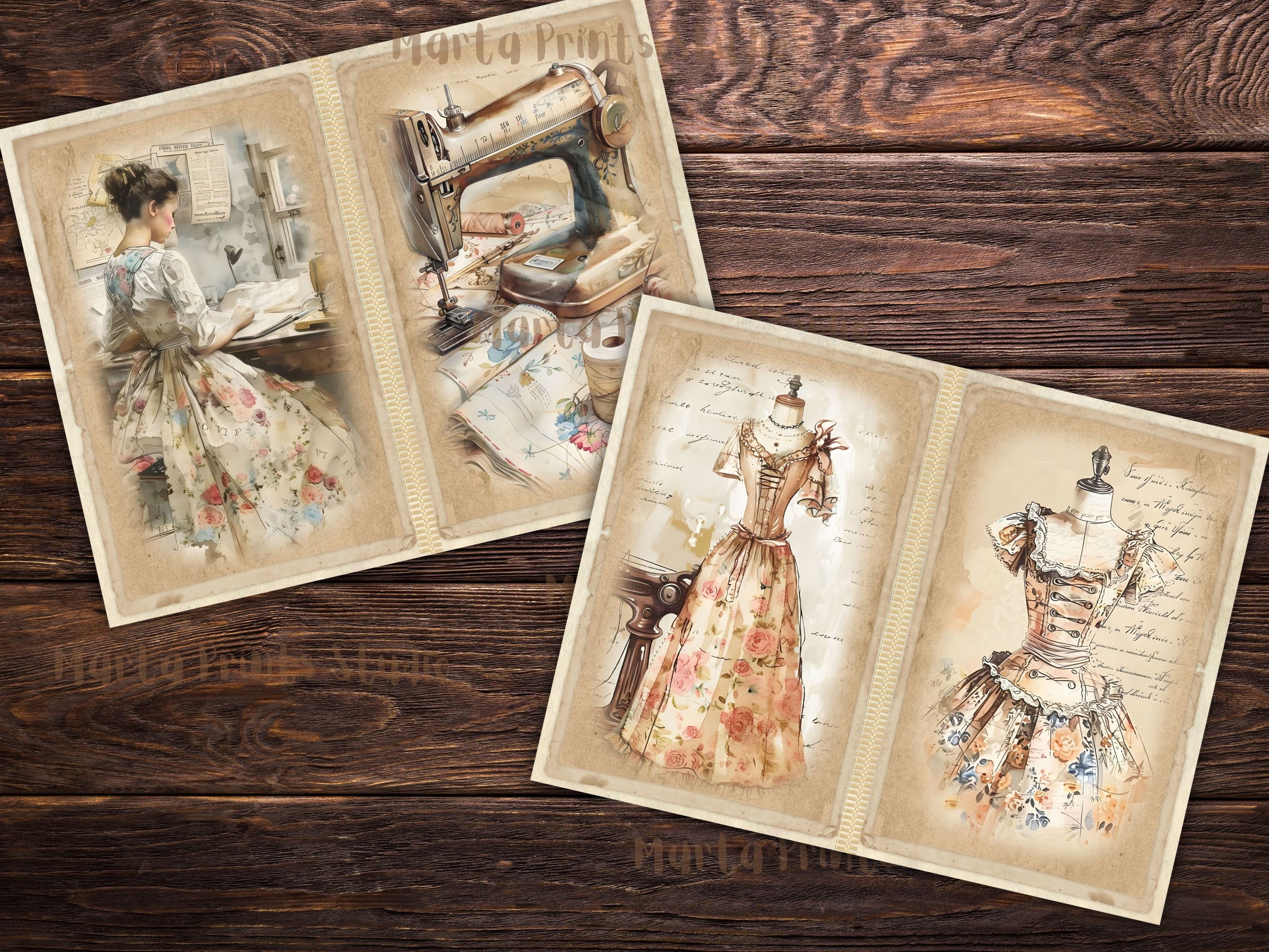 Vintage Sewing Junk Journal Kit Digital Seamstress Vintage Scrapbook ...