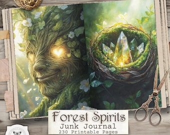 Páginas de diario basura de los Espíritus del Bosque: Papeles imprimibles de Bosque Encantado, Álbum de recortes del Bosque Mágico, Descarga digital