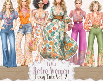 1970s Fashion Fussy Cuts: Retro Women Paper Dolls (Digital Download)