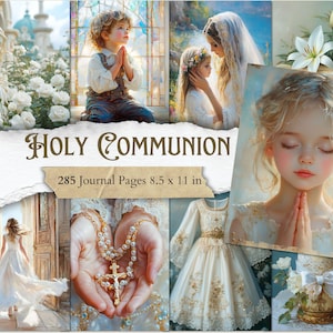 Heilige Kommunion Junk Journal Seiten Vintage Religiöse Ephemera Erste Kommunion Printable Christian Scrapbooking Papiere Spiritual Journal Kit