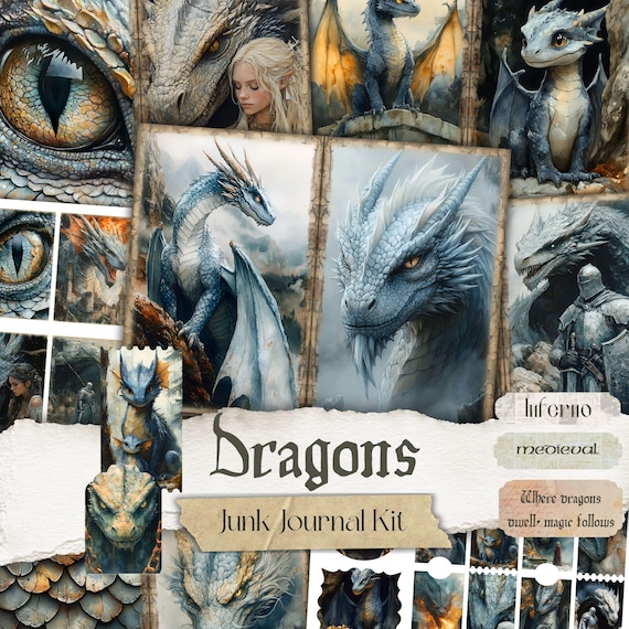 Dragon Junk Journal Kit: Mystical Ephemera, Medieval Pages (Digital Download)
