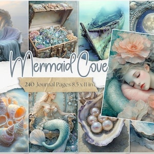 Mermaid Cove Junk Journal Kit: Fantasy Ocean Ephemera (240 sidor, digital nedladdning)