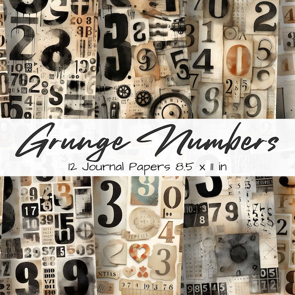 Grunge Number Scrappy Papers Black Numbers Junk Journal Pages Vintage Men Ephemera Backing Digital Paper Pack Printable Vintage Background