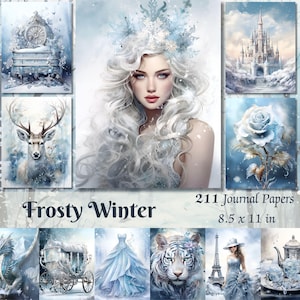 Frosty Winter Junk Journal Pages Winter Shabby Chic Printables Winter Wonderland Scrapbooking Papers Snow Queen Ephemera Digital Download