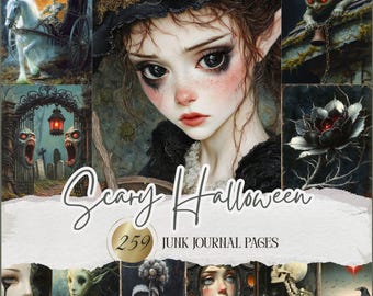 Spooky Halloween Junk Journal Pages: Gothic Printable Ephemera (Digital Download)
