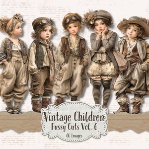 Diario vintage di ritagli fuzzy per bambini, stampabile, materiale effimero per bambini vittoriani, kit digitale Steampunk, fogli di collage digitali, ritagli vittoriani