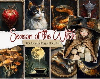 Witch Junk Journal Pages: Autumn Magic Grimoire, Witchcraft Ephemera (Digital Papers)