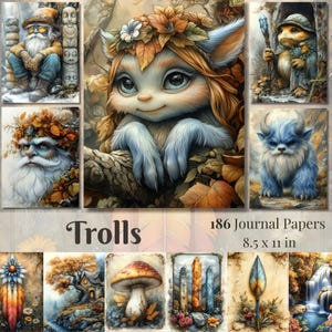 Páginas de diario basura de Trolls Imprimibles de Trolls de fantasía Suministros para álbumes de recortes de Bosque encantado Efímeras de fantasía Descarga digital de Trolls caprichosos