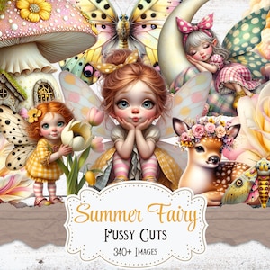 Zomerfee pietluttig snijdt grillige fee printables bloemenfee ephemera voor ongewenste tijdschriften Cottagecore scrapbooking digitale zomerknipsels