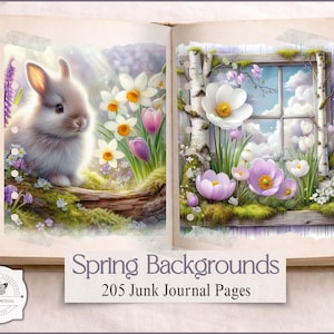 Frühling Ostern Hintergründe - Cottagecore Floral Digitale Papiere, Fairy Garden Junk Journal Seiten, digitaler Download