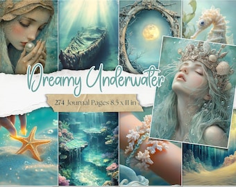 Underwater Junk Journal Pages: Printable Mermaid Ephemera, Sea Castle Scrapbook (Digital Download)