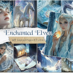 Pages du journal indésirable elfique enchanté Forêt mystique papiers numériques Scrapbooking bois fantastique éphémères Kit numérique du royaume des elfes