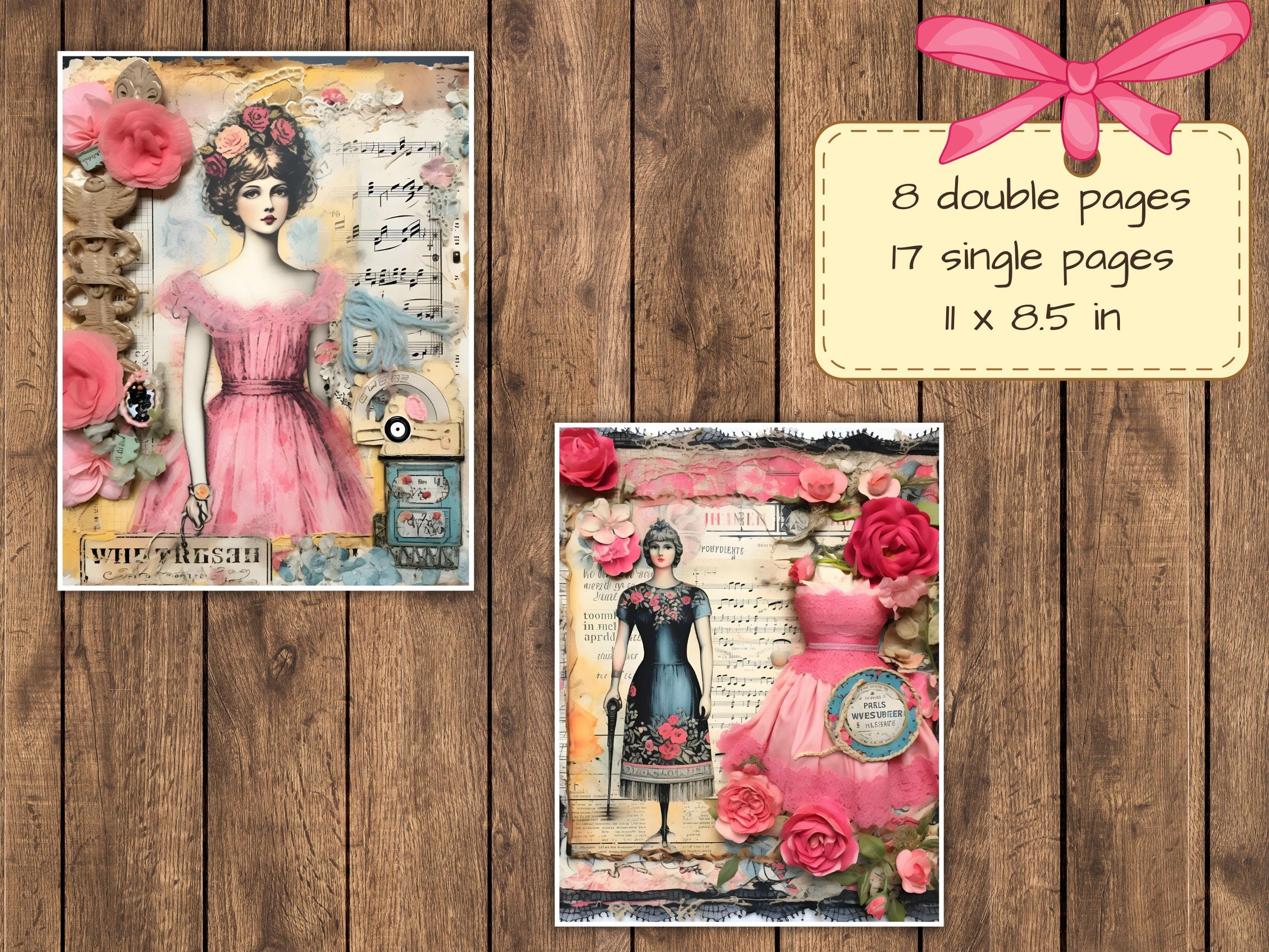 Vintage Sewing Junk Journal Pages Digital Scrapbook Paper Kit Victorian ...