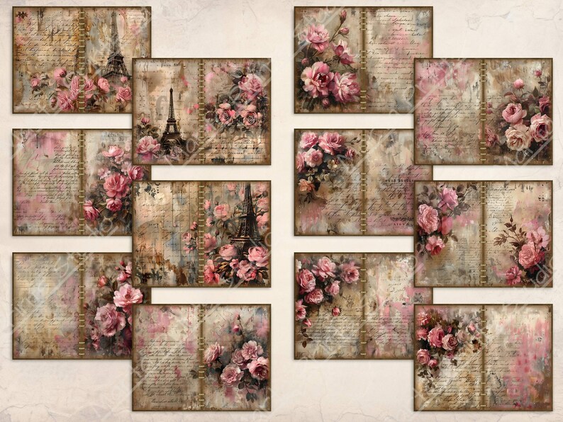 Shabby Chic Pink Junk Journal Pages, Vintage Printable Scrapbook ...