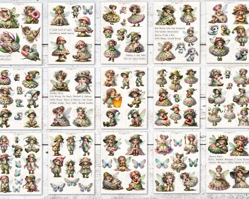 Puede incluir: Una colecci&oacute;n de pegatinas de hadas de estilo vintage, que presentan hadas en varias poses y atuendos. Las hadas est&aacute;n adornadas con alas, sombreros y vestidos en suaves tonos pastel. Tambi&eacute;n hay mariposas y elementos florales.