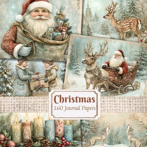 Diário de Natal vintage, papéis festivos para scrapbooking, diário de Natal, fundos de Natal para impressão, itens efêmeros digitais para download