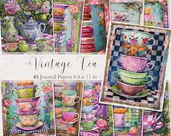 Vintage Tea Party Junk Journal Pages: Tea Printables (Digital Download)