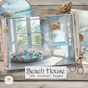 Beach House-junkjournaalpagina's, ephemera Coastal Cottagecore (digitale download)