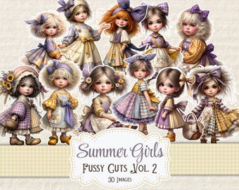 Cottagecore Summer Girls Fussy Cuts: Vintage Paper Dolls (Digital Download)