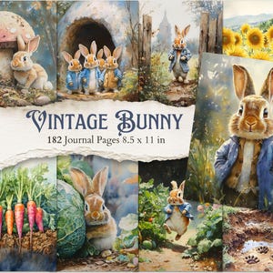 Easter Junk Journal Pages Vintage Bunny Printables Spring Scrapbooking Supplies Beatrix Potter Style Digital Papers Garden Critters Ephemera
