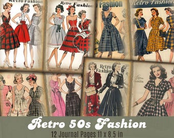 Vintage Fashion Printable Paper: 1950s Ephemera for Junk Journals (Digital Download)