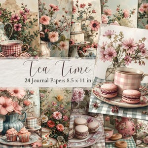 Tea Time Junk Journal Pages Vintage thee Printables Theekopjes Scrapbookingbenodigdheden Victoriaanse thee Collagebladen Digitale thee Efemere Tea Party