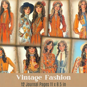 Stampabili di moda vintage anni '70 Pagine di diario di moda anni '70 Retro Chic Scrapbooking Fogli di collage Boho Ephemera anni '70 Download digitale