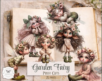 Garden Fairy Fussy Cuts – Floral Printable Ephemera for Art Journaling (Digital Download)