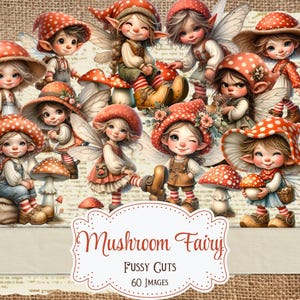 Fée champignon coupes difficiles, fée lunatique, journal imprimable indésirable, champignon magique, scrapbooking, fournitures, fabrication de cartes, éphémères numériques de fée