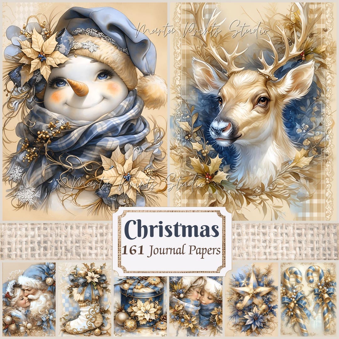 Pastel Blue Christmas Junk Journal Kit: Holiday Scrapbook Pages ...