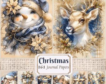 Pastel Blue Christmas Junk Journal Kit: Holiday Scrapbook Pages (Digital Download)