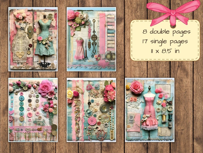 Vintage Sewing Junk Journal Pages Digital Scrapbook Paper Kit Victorian ...