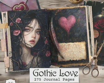 Páginas de diario de amor gótico: efímeras imprimibles de romance oscuro, descarga digital de San Valentín gótico