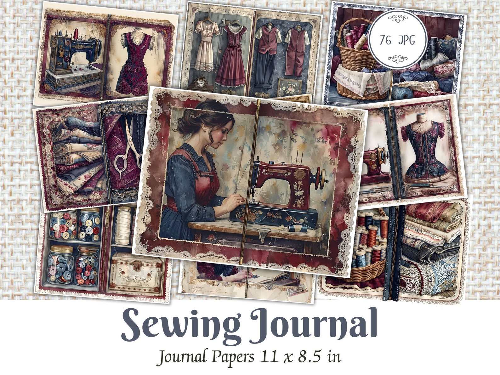 Vintage Sewing Junk Journal Pages, Digital Kit, Sewing Machine Ephemera, Sewing Scrapbook ...