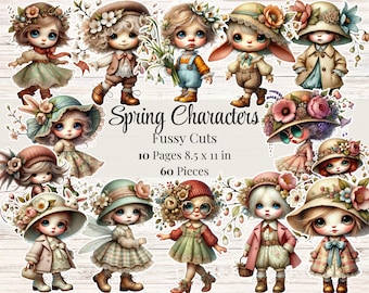 Pode incluir: Um conjunto de 60 ilustrações de personagens com tema primaveril, perfeitas para artesanato e scrapbooking. As ilustrações apresentam meninas fofas com coroas de flores, chapéus e vestidos. O conjunto inclui 10 páginas de recortes delicados de 21,6 x 27,9 cm.