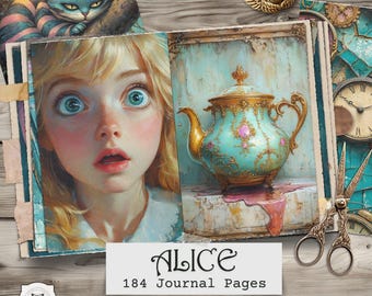 Alice in Wonderland Junk Journal Pages – Vintage Tea Party Ephemera (digitale download)