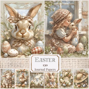 Pages de journal de Pâques vintage Imprimables de Pâques Fournitures de scrapbooking de printemps Papiers numériques de Pâques Lapin de Pâques éphémères Collage de printemps