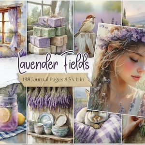 Páginas de diario basura de lavanda, álbum de recortes imprimible de lavanda, papeles digitales Cottagecore, efímeras provenzales, páginas de estilo cabaña francesa, kit Shabby Chic