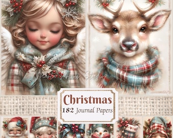 Vintage Christmas Junk Journal Kit: Festive Scrapbook Paper (Digital Download)