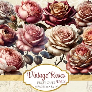 Adesivos de rosas vintage com cortes delicados, imprimíveis de rosas, diário floral vintage, scrapbooking, cartões, itens efêmeros chiques e surrados, decoupage floral