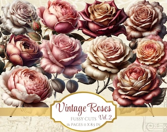 Rosas vintage con cortes recargados: Efímeras shabby chic (Descarga digital)