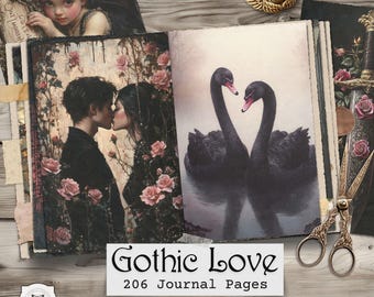 Páginas de diario de amor gótico: efímeras imprimibles de romance oscuro, descarga digital de San Valentín gótico